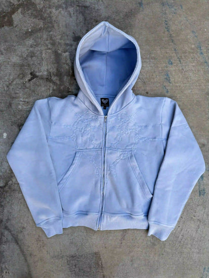 “Half a Million” Embroidery Zip-Up (Baby Blue)